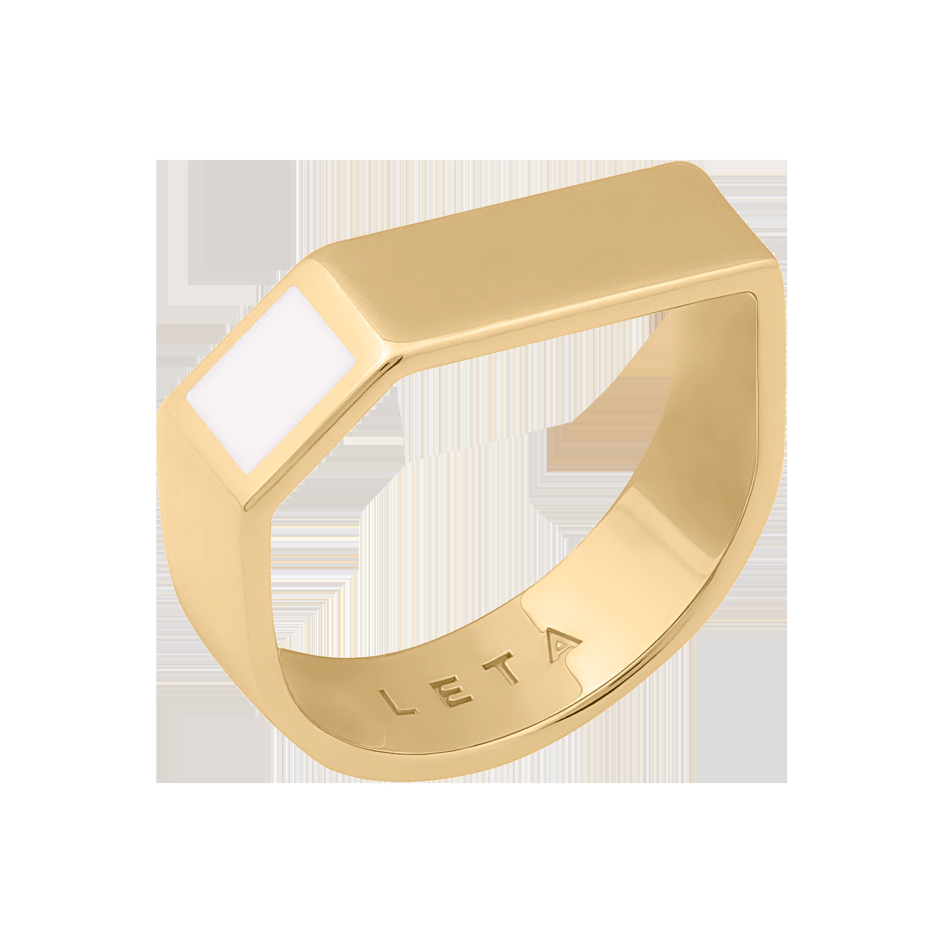 Leta x Garage Gold Plated Silver Ring with White Enamel